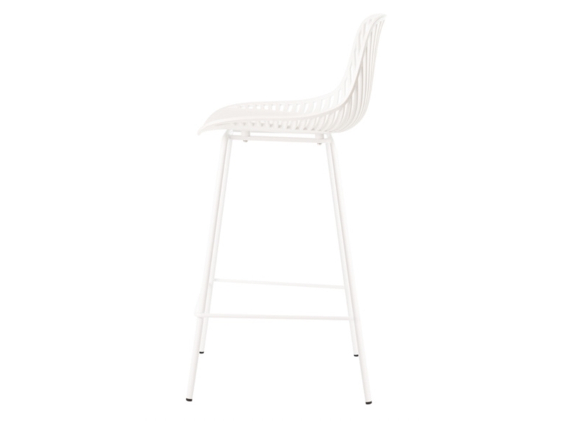 White Polypropylene Bar Stool with Spray-Finished Metal Base