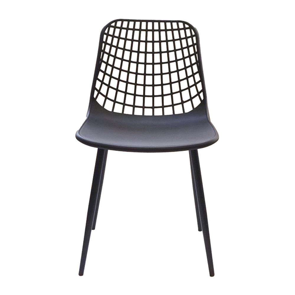 Hollow Out Backrest Grey Plastic Chair With Metal Legs