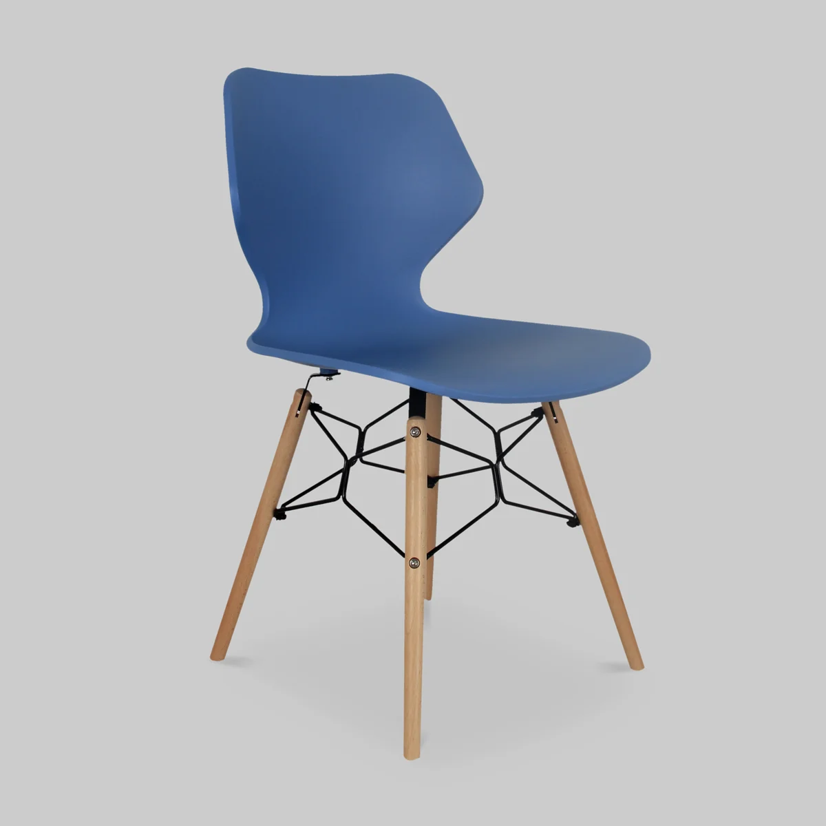 Blue Plastic Dining Chair With Wood Feet-PP Chair
