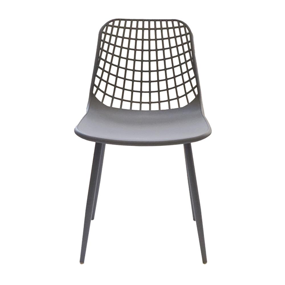 Hollow Out Backrest Light Grey Plastic Chair With Metal Legs
