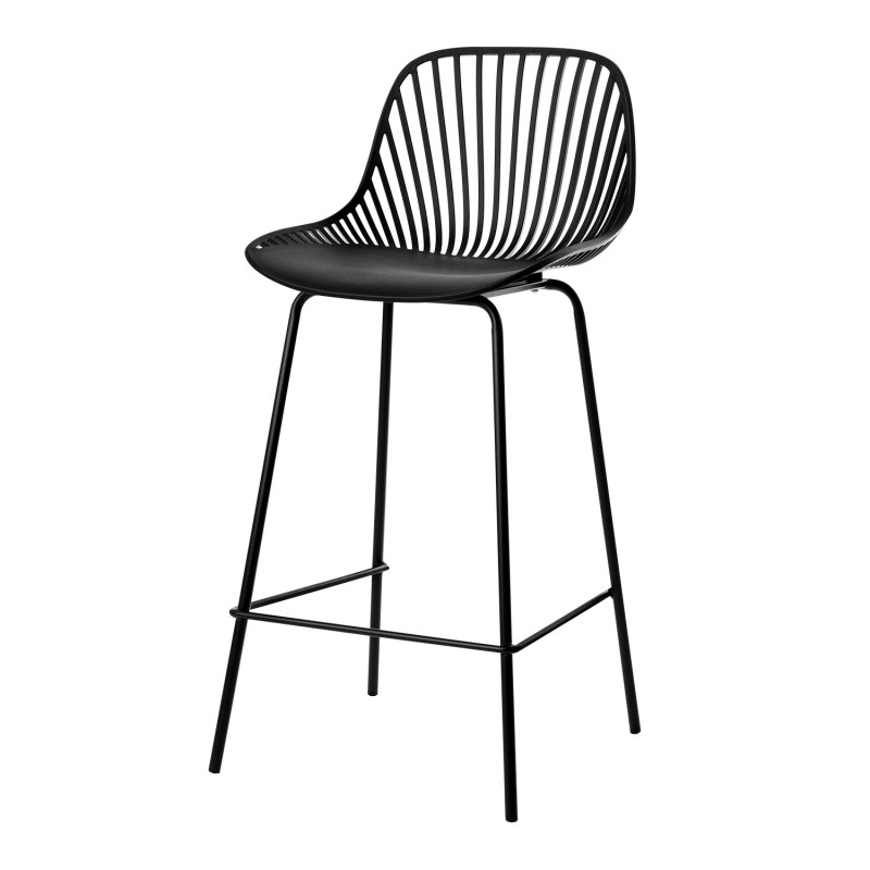 Black Polypropylene Bar Stool with Spray-Finished Metal Base