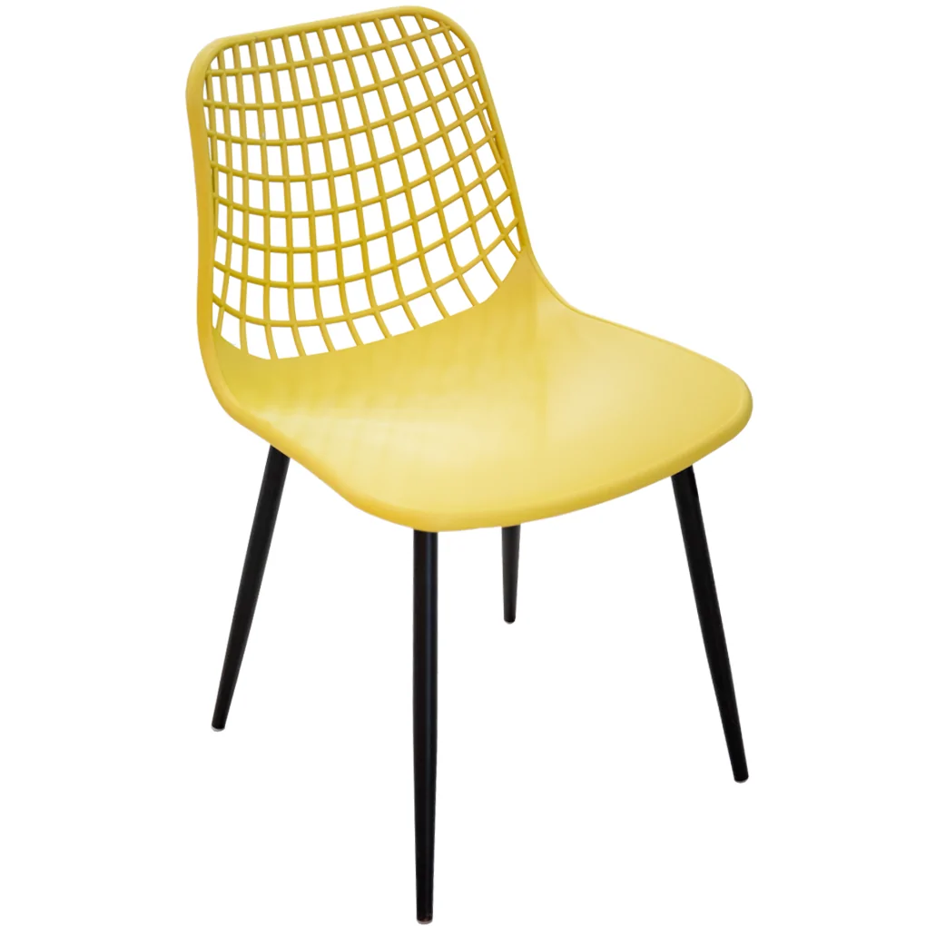 Hollow Out Backrest Yellow Plastic Chair With Metal Legs