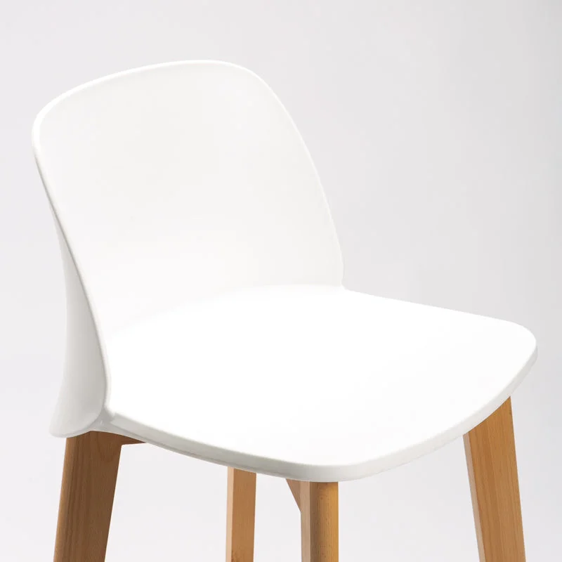 White Backrest Plastic Bar Stool With Wood Feet-PP Chair