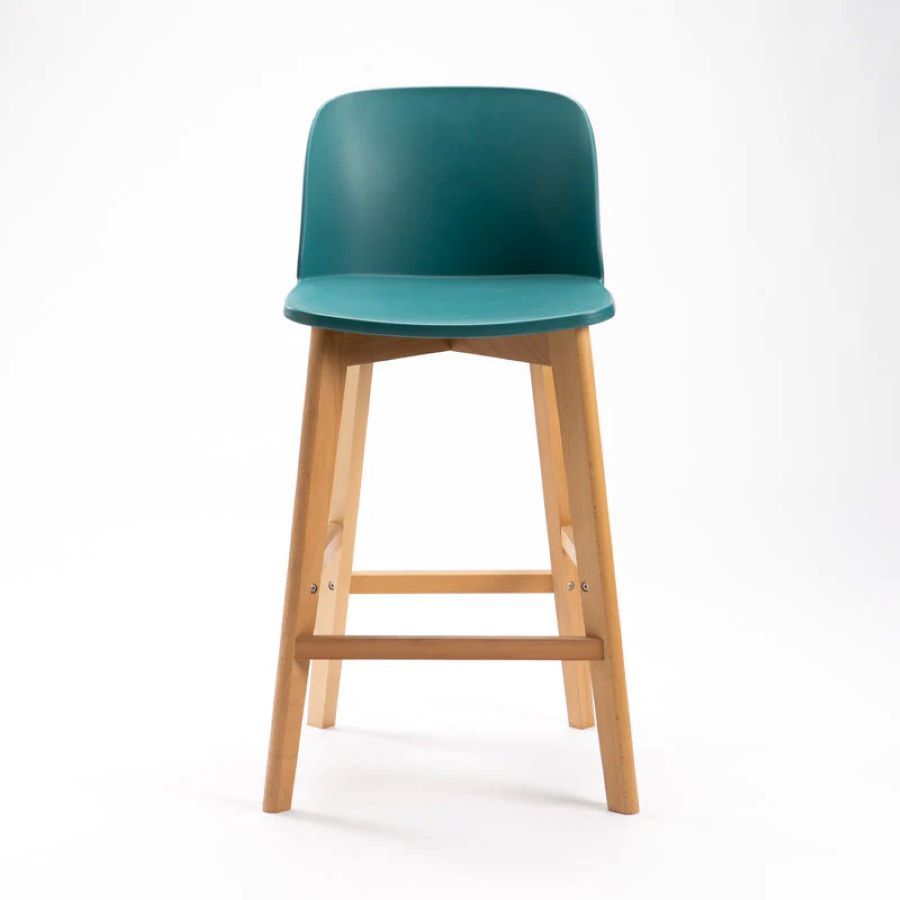 Turquoise Backrest Plastic Bar Stool With Wood Feet-PP Chair
