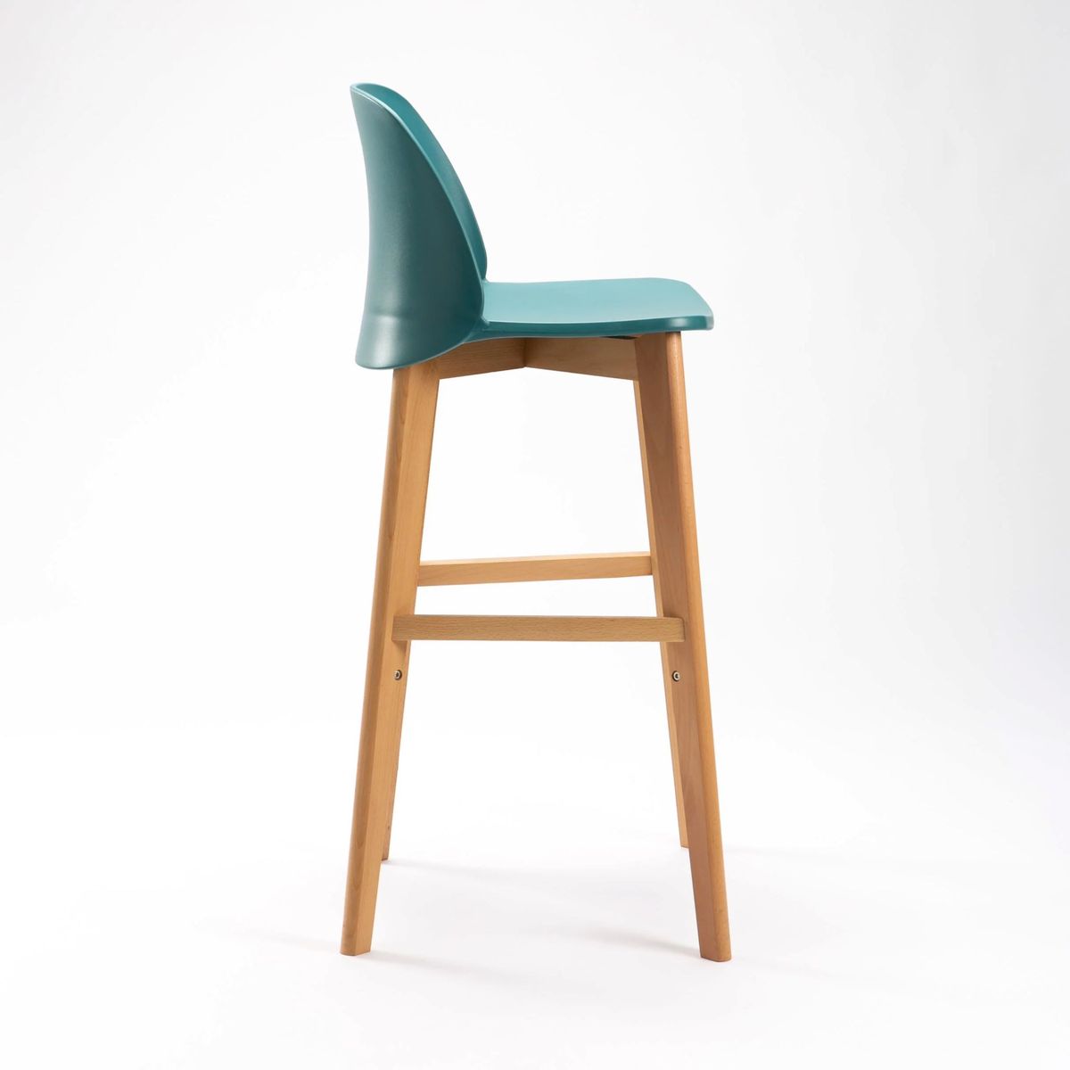 Turquoise Backrest Plastic Bar Stool With Wood Feet-PP Chair