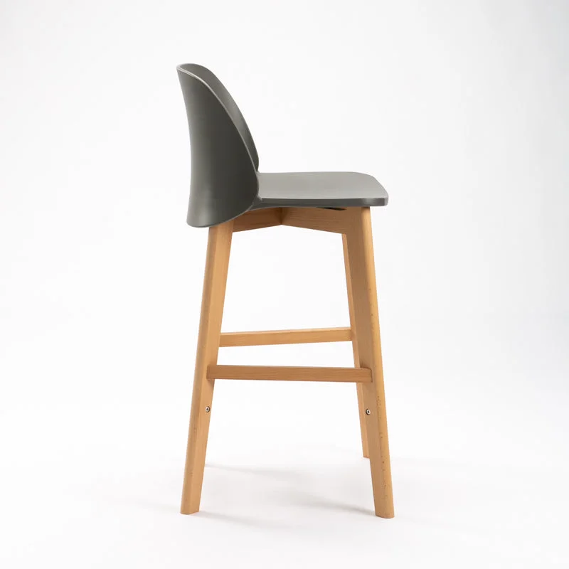 Dark Grey Backrest Plastic Bar Stool With Wood Feet-PP Chair