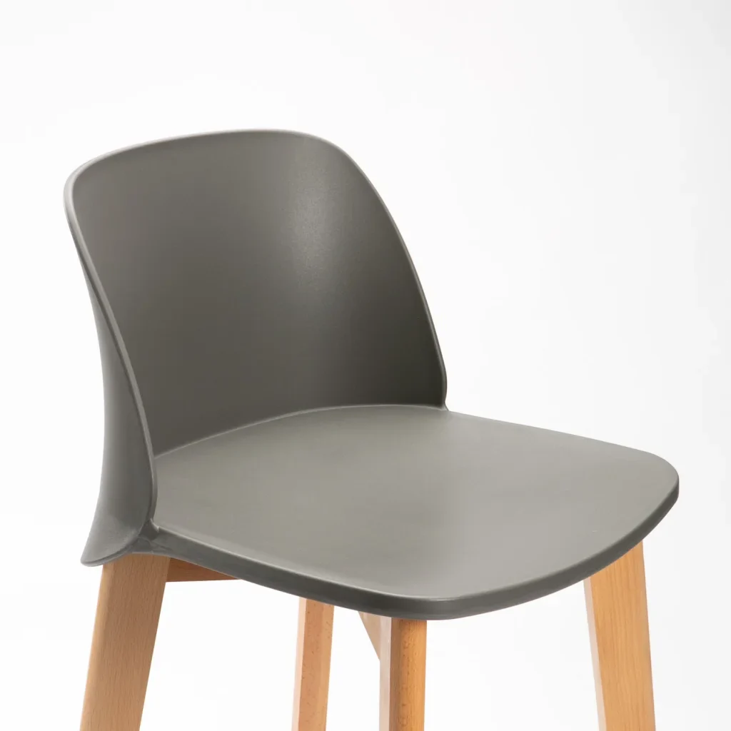 Dark Grey Backrest Plastic Bar Stool With Wood Feet-PP Chair