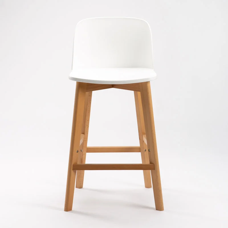 White Backrest Plastic Bar Stool With Wood Feet-PP Chair