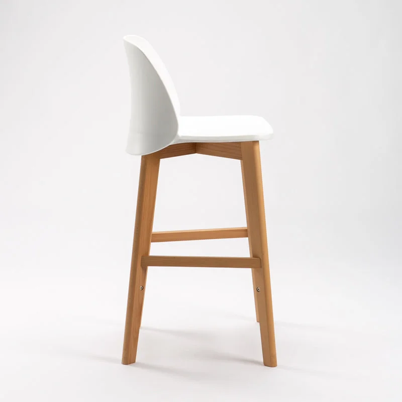 White Backrest Plastic Bar Stool With Wood Feet-PP Chair