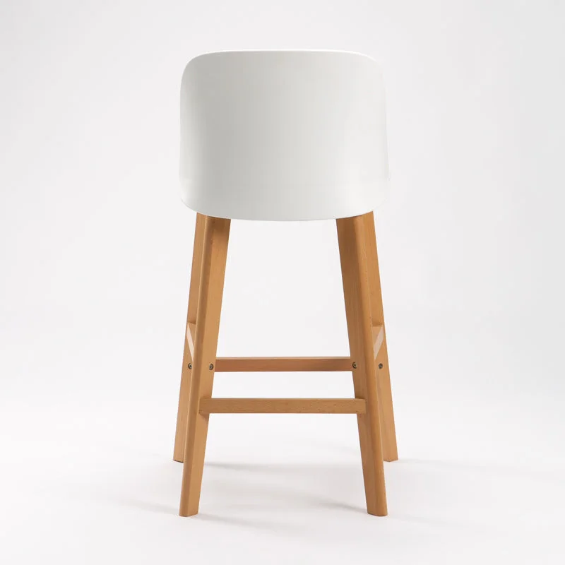 White Backrest Plastic Bar Stool With Wood Feet-PP Chair