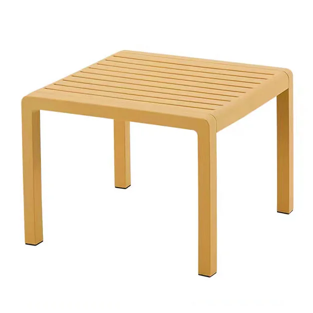 PP Plastic Wood Effect Square Table, Slatted Outdoor Dining Table for Patio & Hospitality