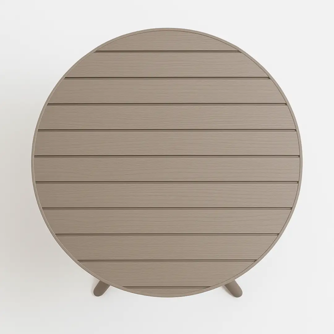 PP Plastic Wood Effect Round Table Φ90cm, Slatted Outdoor Dining Table Height 75cm for Cafe & Hospitality-PATIVIN Furniture