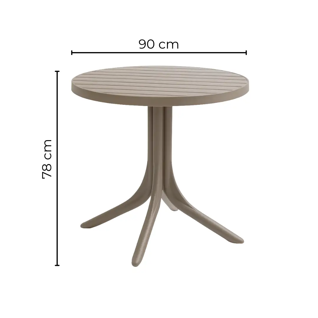 PP Plastic Wood Effect Round Table Φ90cm, Slatted Outdoor Dining Table Height 75cm for Cafe & Hospitality-PATIVIN Furniture