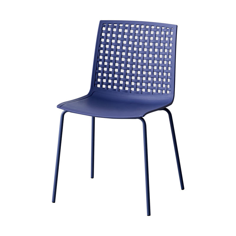 Navy Blue Iron Leg Plastic Seat Chair - Sturdy Metal Frame Dining & Office Chair