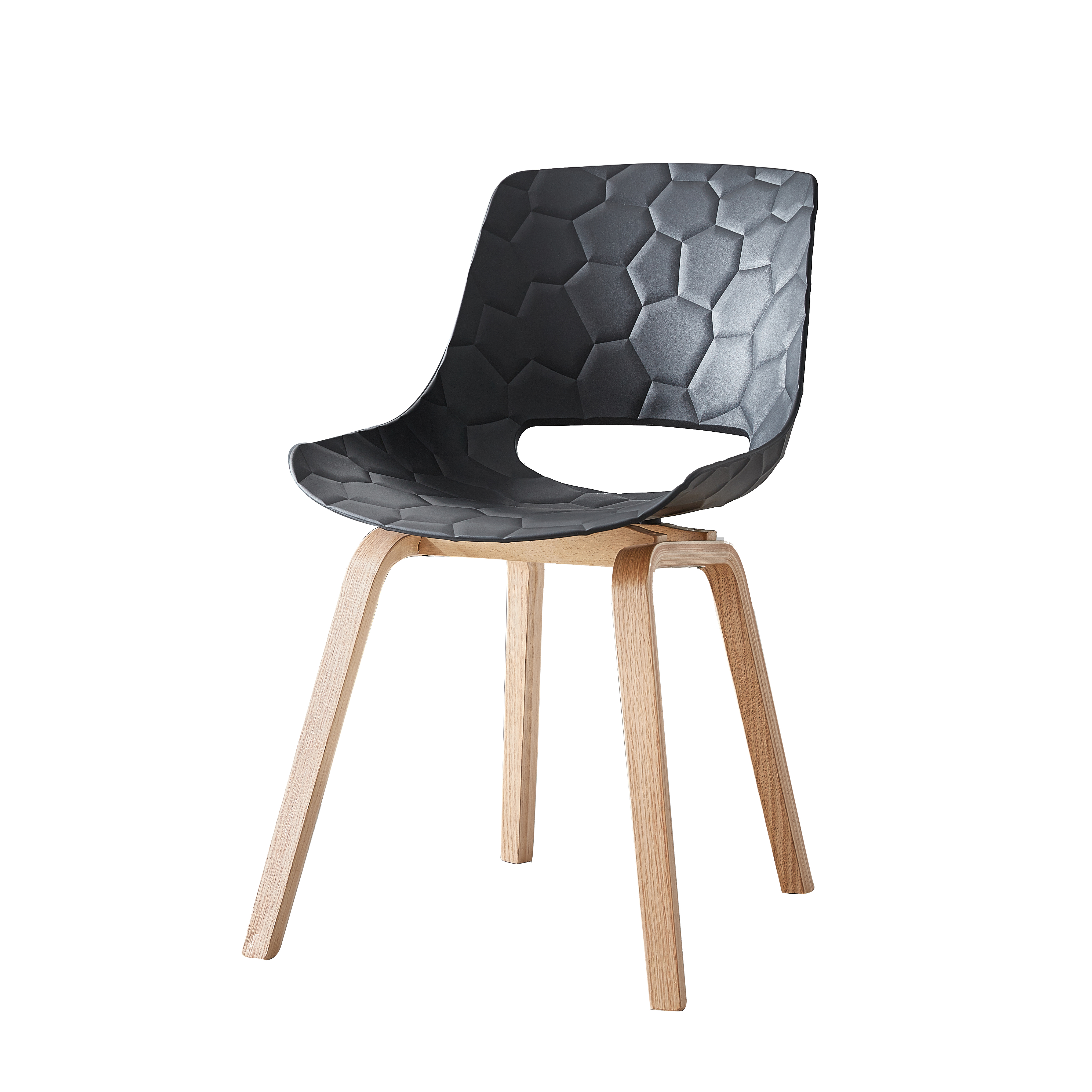Honeycomb Embossed PP Plastic Dining Chair with Curved Wood Legs - Modern Side Chair for Restaurant & Cafe