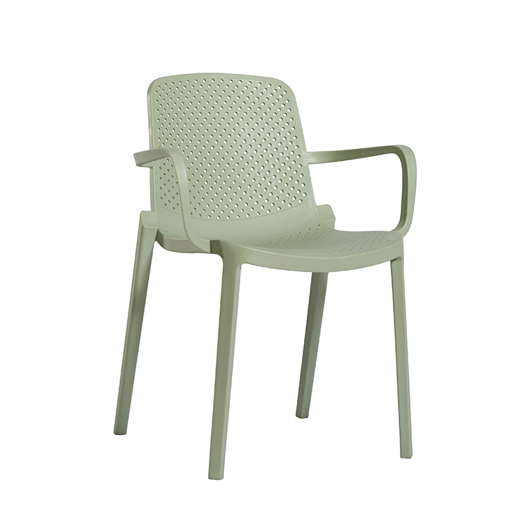 Modern PP Plastic Armchair – Perforated Outdoor Dining Chair with Arms