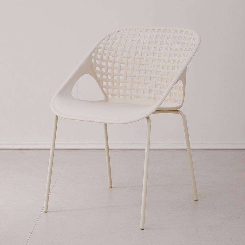 Beige armrest plastic chair with iron feet-PP Chair