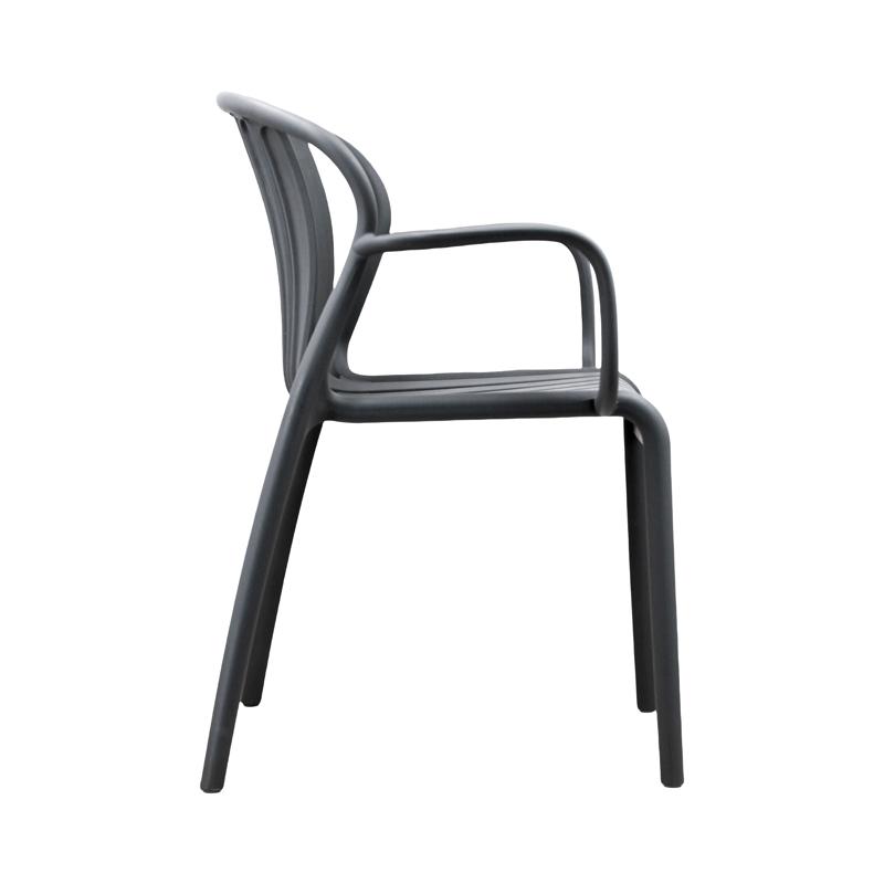 Gray Stackable Plastic Patio Chair with Armrests – Durable & Comfortable Outdoor Seating