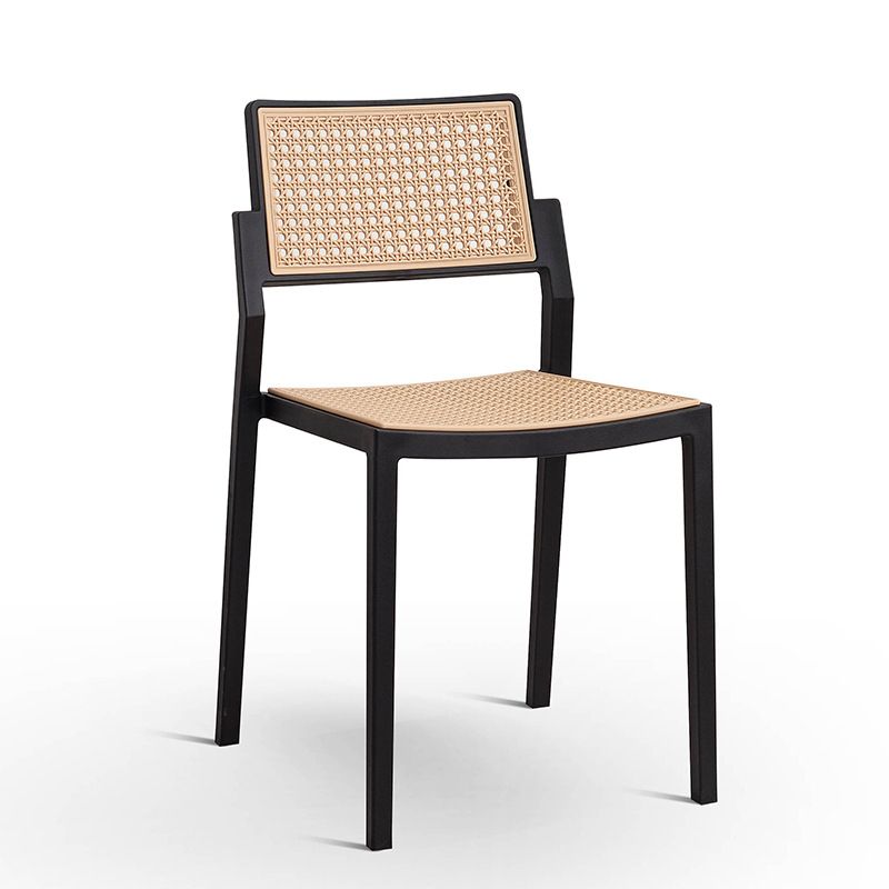 Rattan Effect Plastic Chair With Black Frame