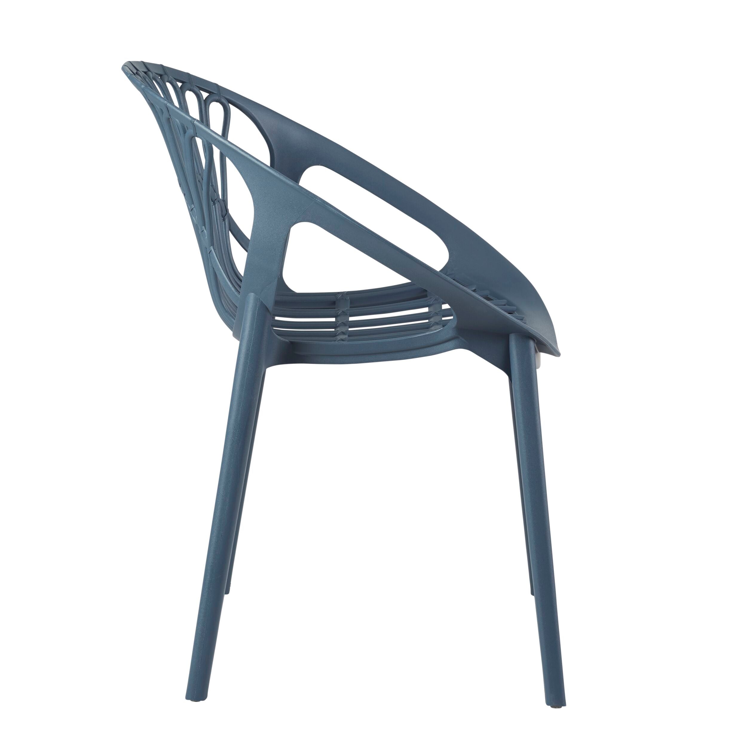 Navy Blue Stackable Plastic Garden Chair with Armrests