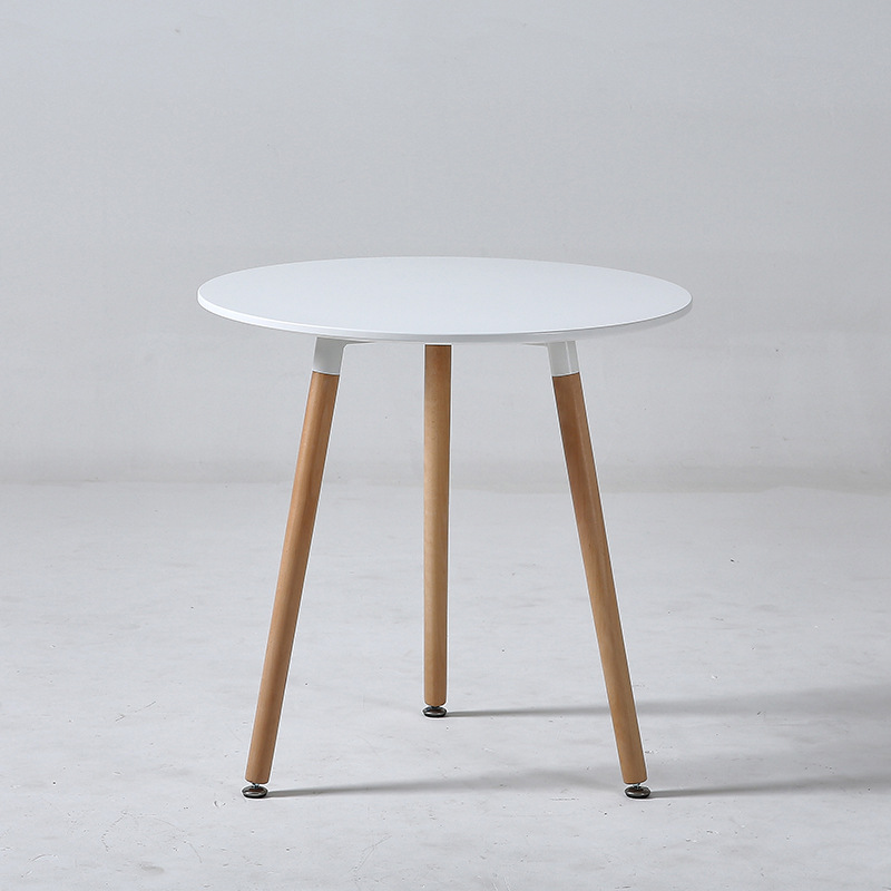White Round MDF Dining Table With Three Wood Legs-PP Chair