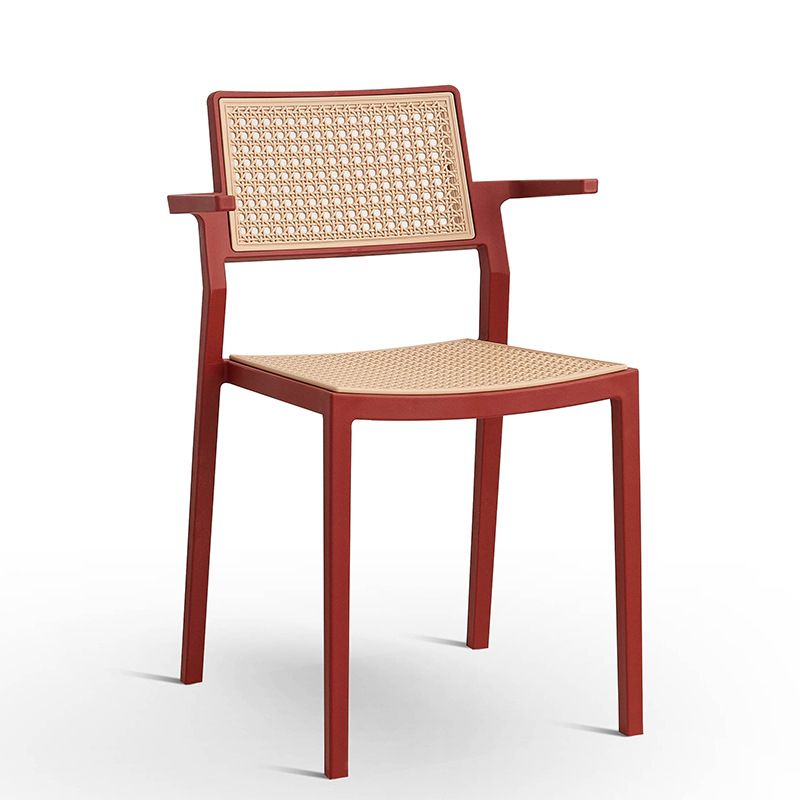 Rattan Effect Plastic ArmChair With Red Frame