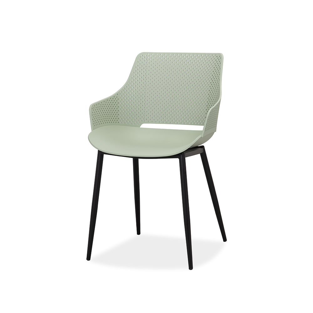 Carbon Steel Leg Light Green Hollow Backrest Plastic Chair - Sturdy, Breathable & Aesthetically Pleasing Seating-PP Chair