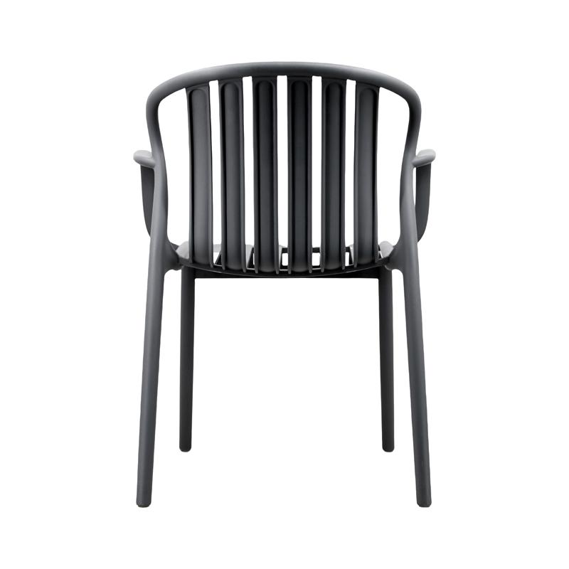 Gray Stackable Plastic Patio Chair with Armrests – Durable & Comfortable Outdoor Seating