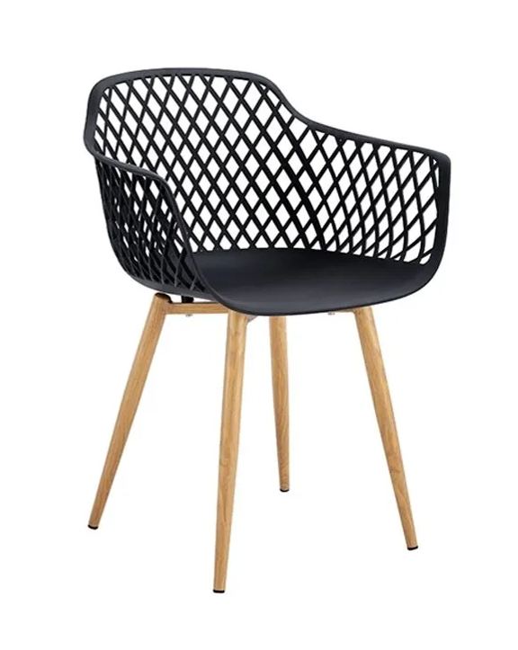 Black PP Armchair With Thermal transfer process metal feet-PP Chair