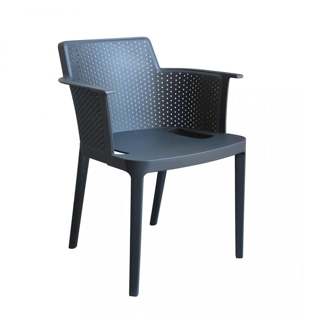 Dark Grey Plastic Outdoor Garden Armchair-PP Chair