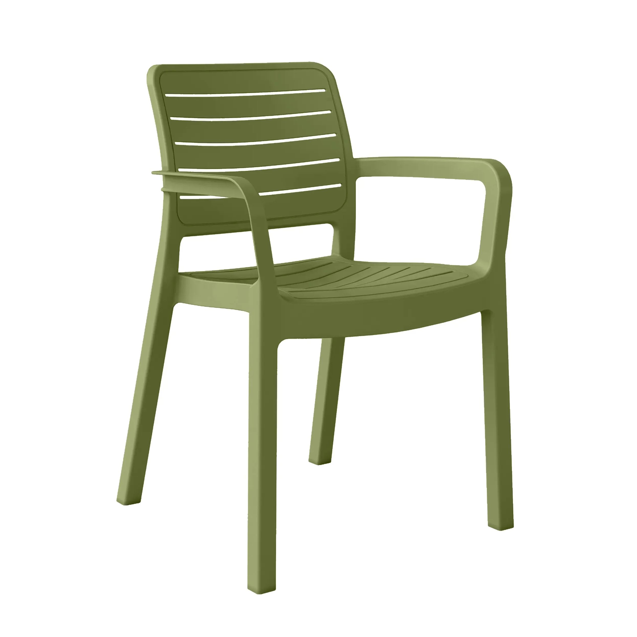 Olive Green Plastic Garden Chair With Armrests