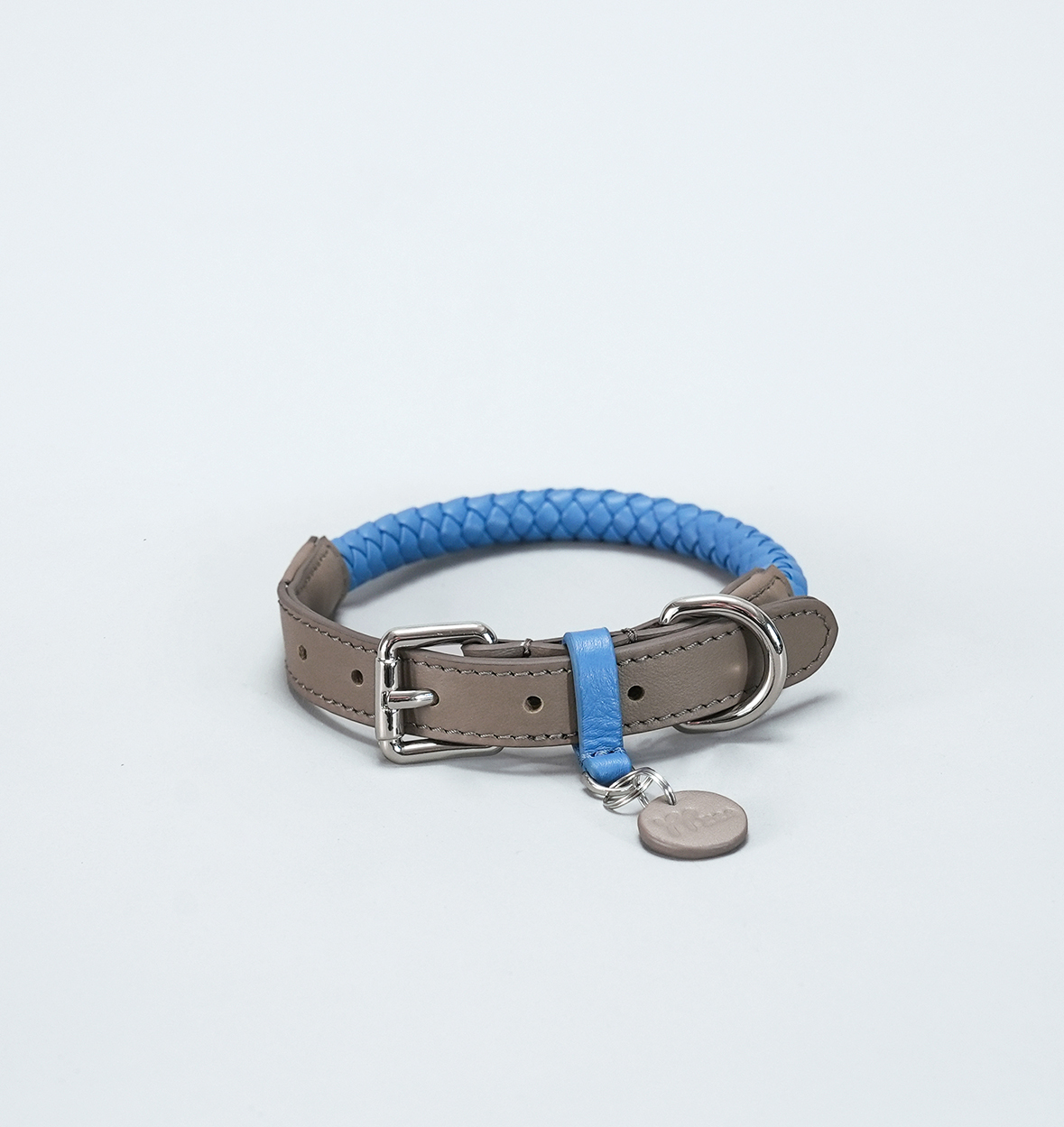 Mediterranean Summer Vacation Dog Collar Grey with Blue-PPZEN