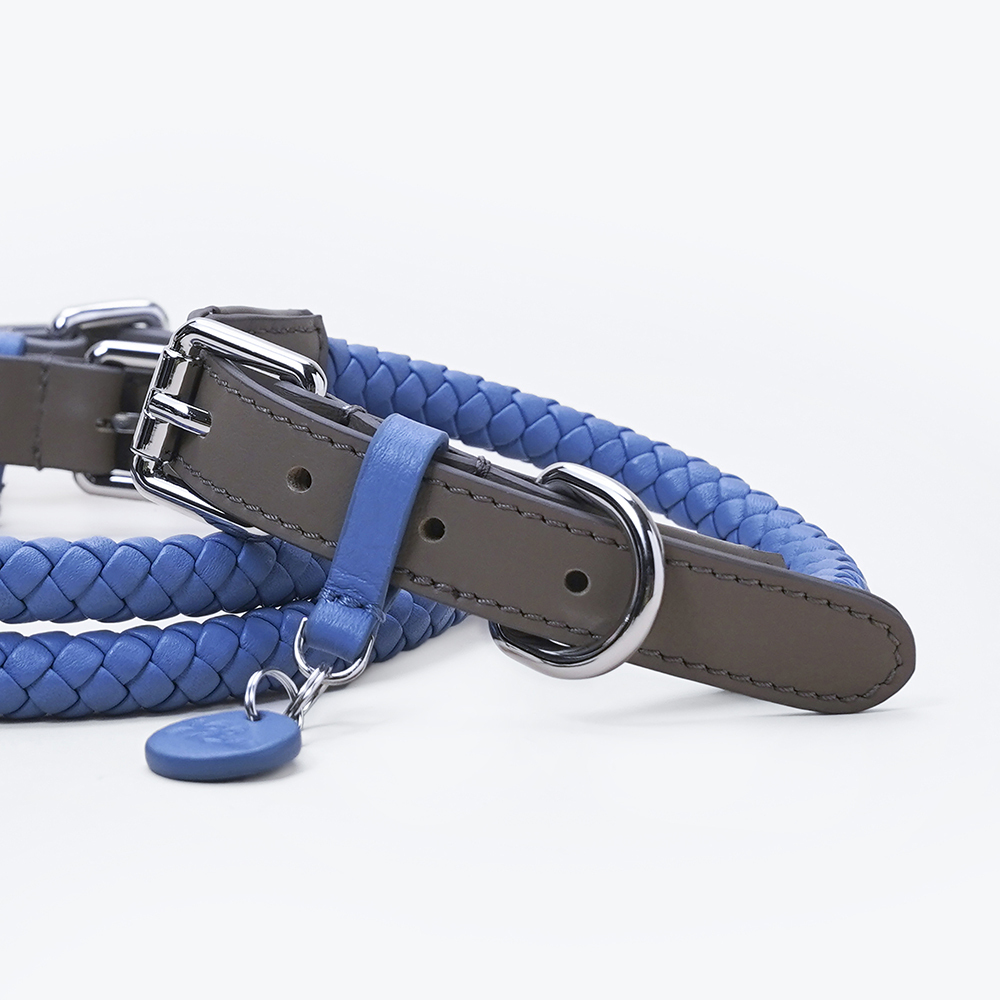 Mediterranean Summer Vacation Dog Collar Grey with Blue-PPZEN