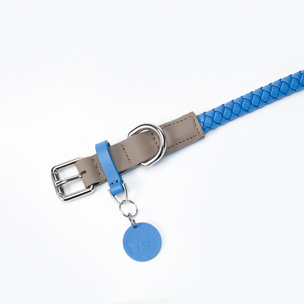 Mediterranean Summer Vacation Dog Collar Grey with Blue-PPZEN