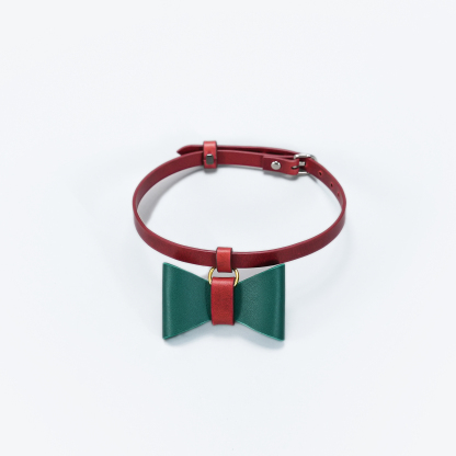 Puppy School BOW-TIE Dog Collar Red with Green-PPZEN