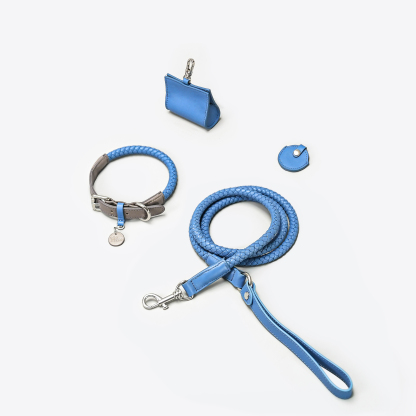 Mediterranean Summer Vacation Dog Lead Set Grey with Blue-PPZEN