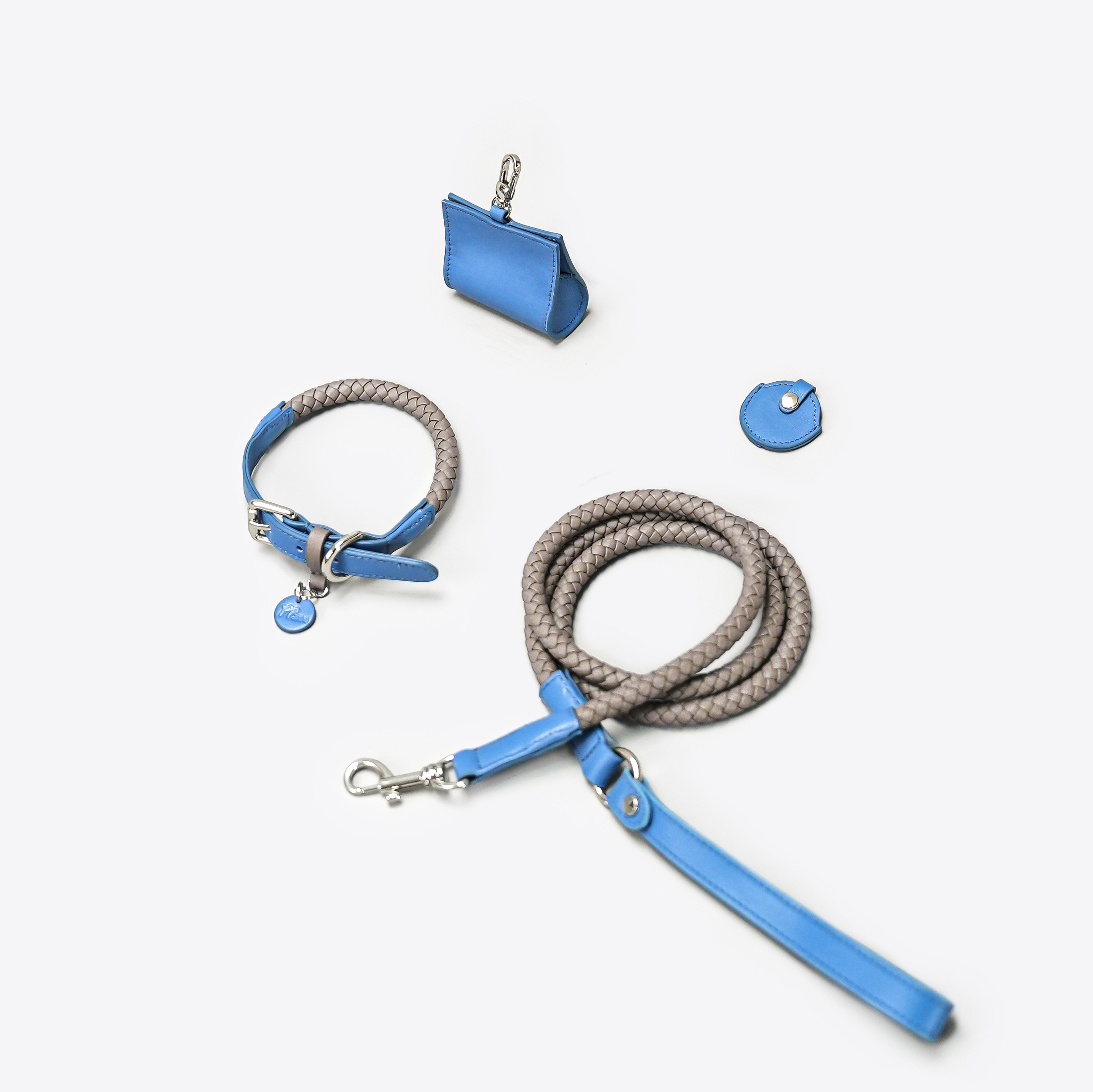Mediterranean Summer Vacation Dog Lead Set Blue with Grey-PPZEN