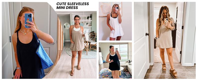 Product Introduction of Tanming Women's Womens Athletic Sleeveless Mini Dress with Built-in Shorts V Neck Spaghetti Strap Short Tennis Dress with Pockets 7