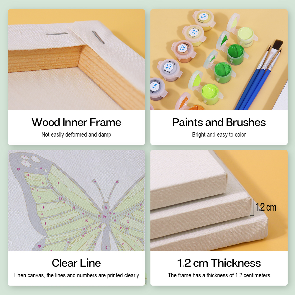 6 pieces, beautiful butterfly accessory digital mini painting set, 15x15cm/5.9x5.9 inches, handmade for home leisure, perfect gift for family and friends.