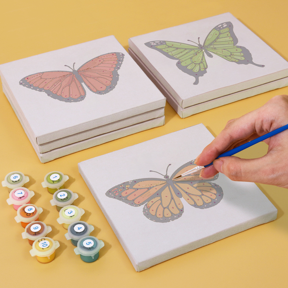 6 pieces, beautiful butterfly accessory digital mini painting set, 15x15cm/5.9x5.9 inches, handmade for home leisure, perfect gift for family and friends.