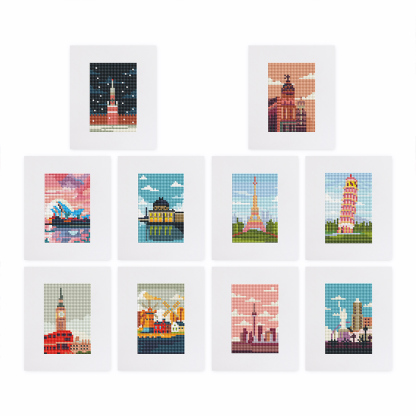 Frameless, mini diamond painting, architectural creative mini diamond painting on the entrance flower house desktop, creative simple pattern diamond painting, 10 pcs, 5.9 X7 inches.