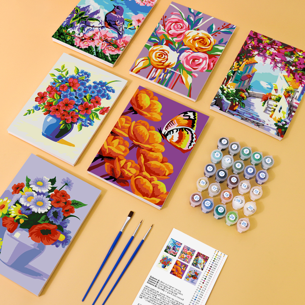6 pieces, flower mini digital painting set, 15x20cm/5.9x7.8 inches, handmade, suitable for family leisure, is the perfect gift for family and friends.