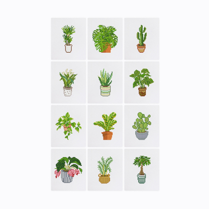 Frameless, mini diamond painting, creative mini diamond painting of green plants on the entrance flower house desktop, creative simple pattern diamond painting,12pcs, 5.9 X7 inches.