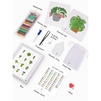 Frameless, mini diamond painting, creative mini diamond painting of green plants on the entrance flower house desktop, creative simple pattern diamond painting,12pcs, 5.9 X7 inches.