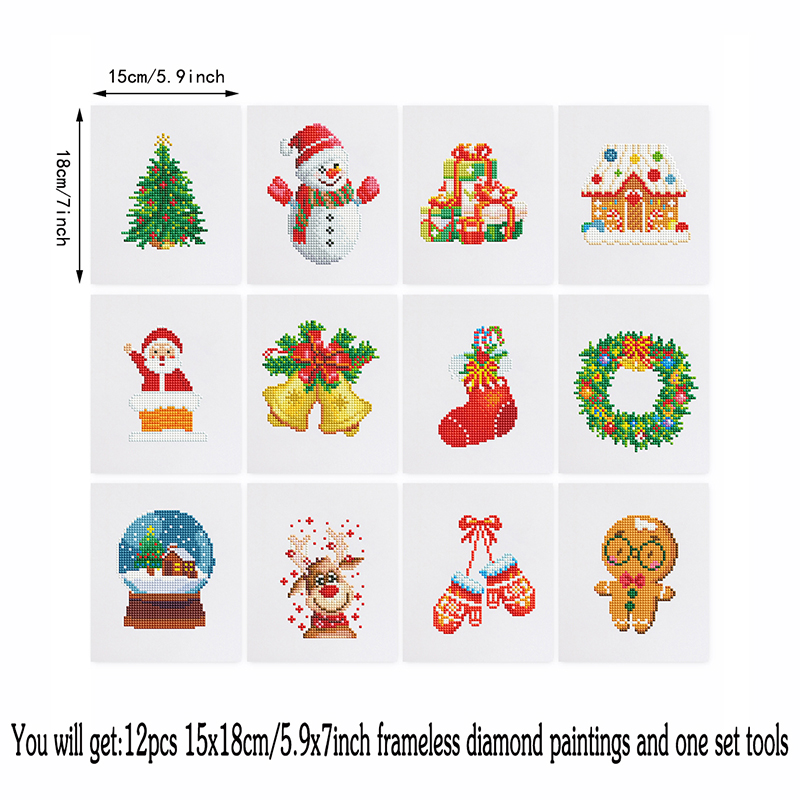 Frameless, mini diamond painting, Christmas creative mini diamond painting on the entrance flower house desktop, creative simple pattern diamond painting, 12 pcs, 5.9 X7 inches.