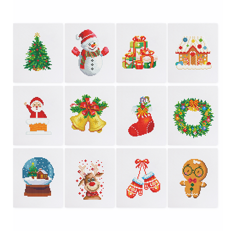 Frameless, mini diamond painting, Christmas creative mini diamond painting on the entrance flower house desktop, creative simple pattern diamond painting, 12 pcs, 5.9 X7 inches.