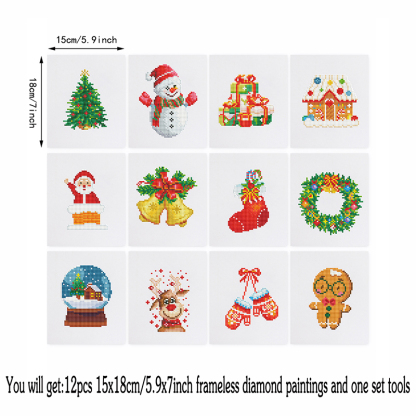 Frameless, mini diamond painting, Christmas creative mini diamond painting on the entrance flower house desktop, creative simple pattern diamond painting, 12 pcs, 5.9 X7 inches.