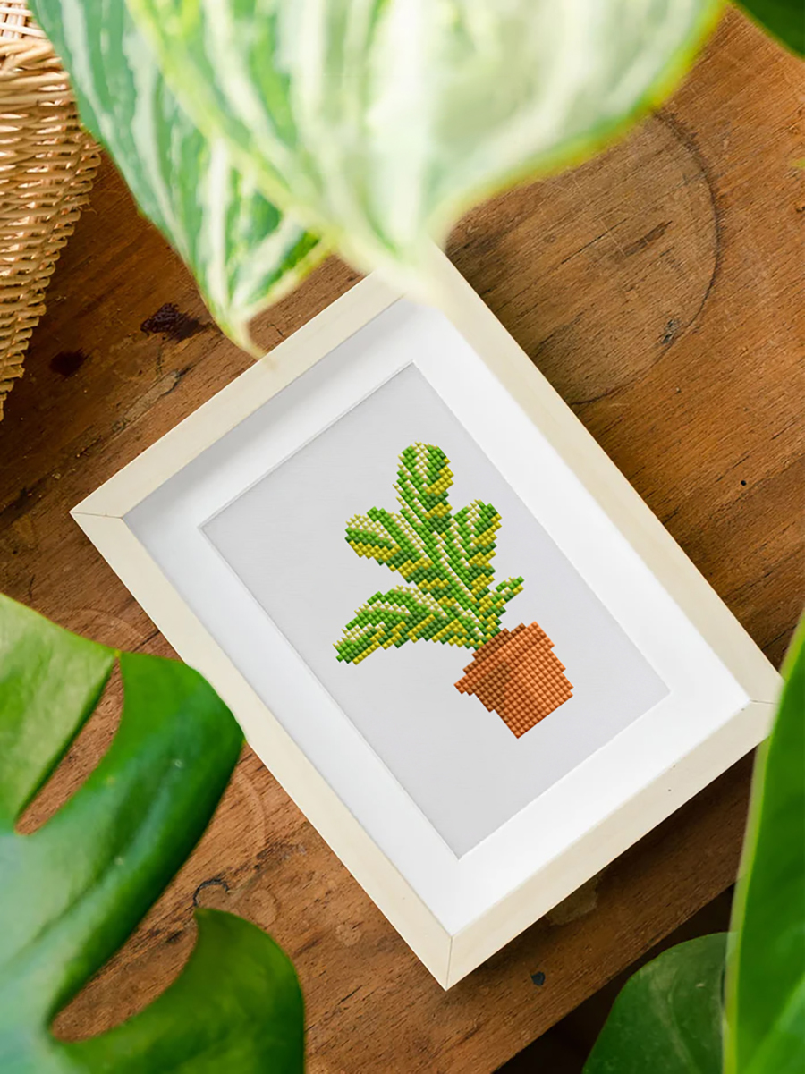Frameless, mini diamond painting, creative mini diamond painting of green plants on the entrance flower house desktop, creative simple pattern diamond painting,12pcs, 5.9 X7 inches.