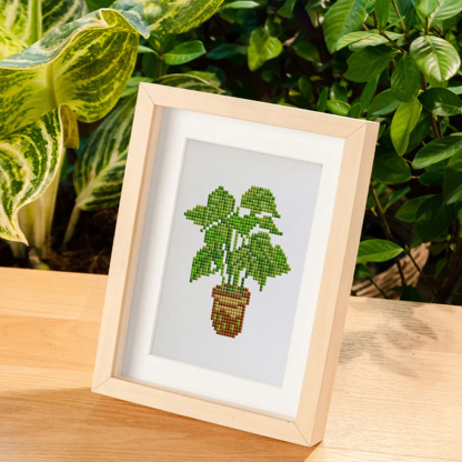 Frameless, mini diamond painting, creative mini diamond painting of green plants on the entrance flower house desktop, creative simple pattern diamond painting,12pcs, 5.9 X7 inches.