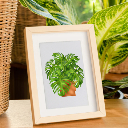 Frameless, mini diamond painting, creative mini diamond painting of green plants on the entrance flower house desktop, creative simple pattern diamond painting,12pcs, 5.9 X7 inches.